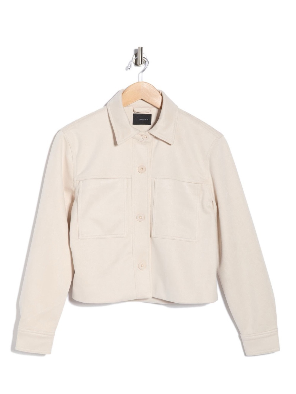 T Tahari Jacket Shacket Crop Faux Suede Cream Button Up Jacket MSRP $108